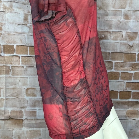 Sinful By Affliction Sheer Short Sleeve T-Shirt - Red / Black - Large / XL -NWT - Picture 5 of 9